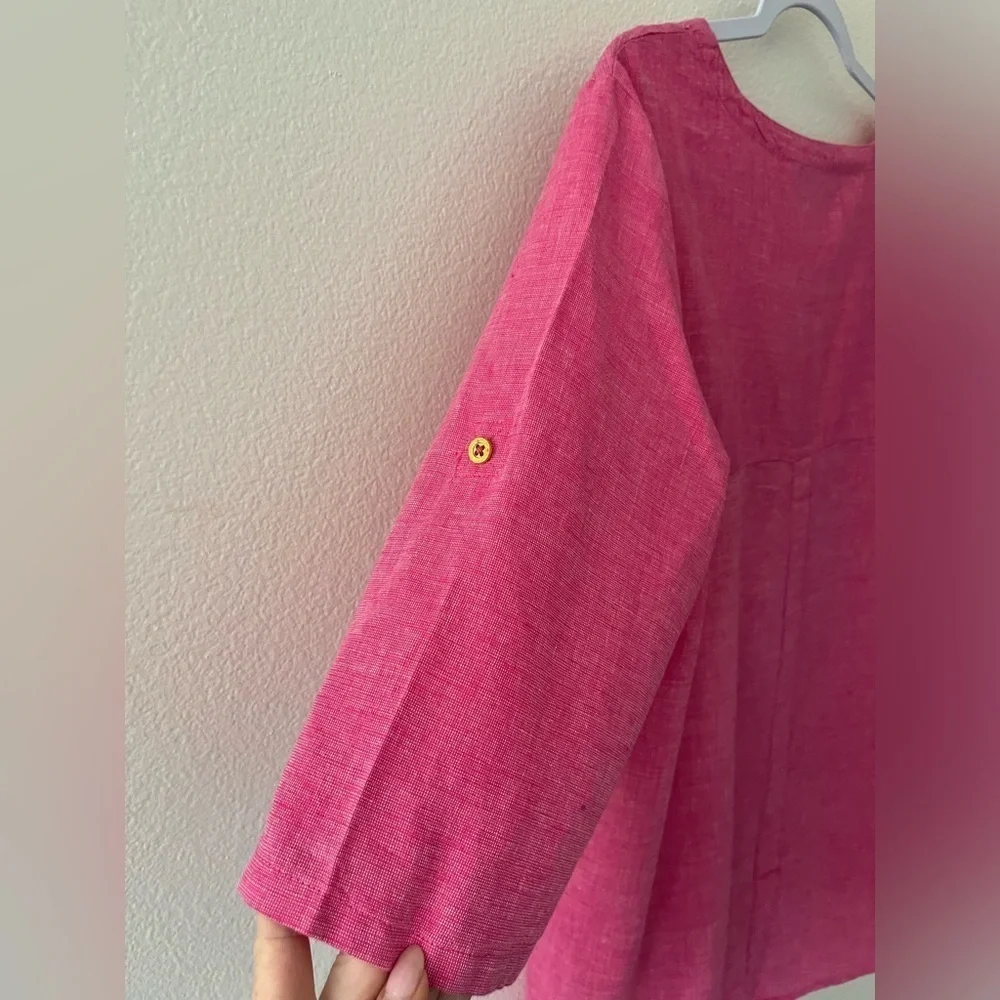 Ellen Tracy Linen Cotton Blend Pink 3/4 Sleeve Qtr Zip Pull On Top XL - Picture 5 of 8